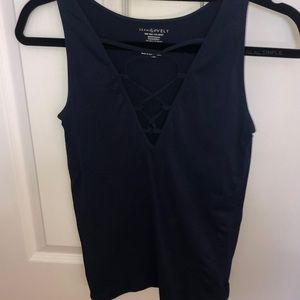 Stretchy Navy Blue Laceup Tank